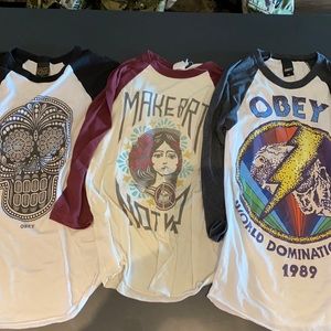 Three for the price of one! Obey baseball tees